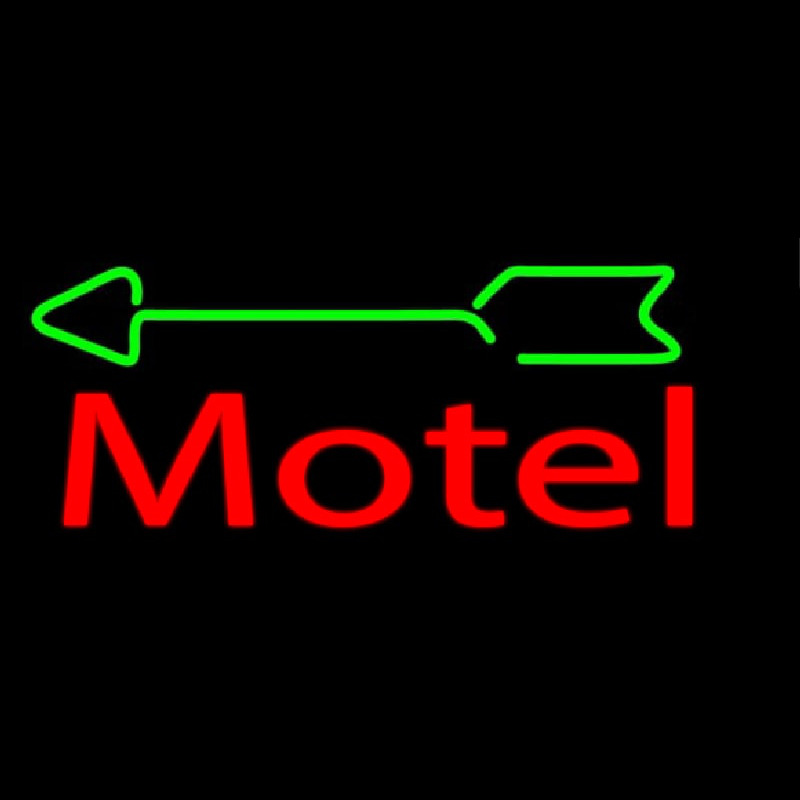 Red Motel With Green Arrow Neon Sign