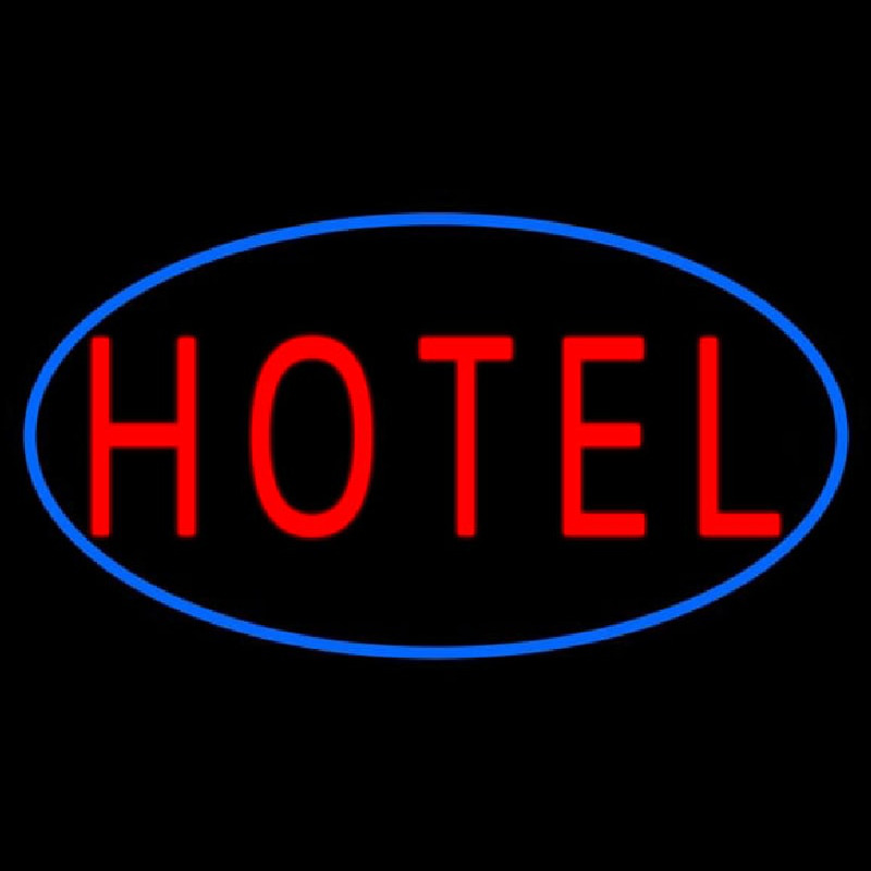 Red Simple Hotel With Blue Border Neon Sign