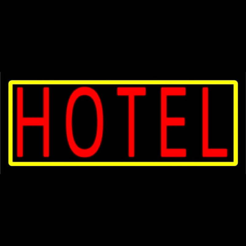 Red Simple Hotel With Yellow Neon Sign
