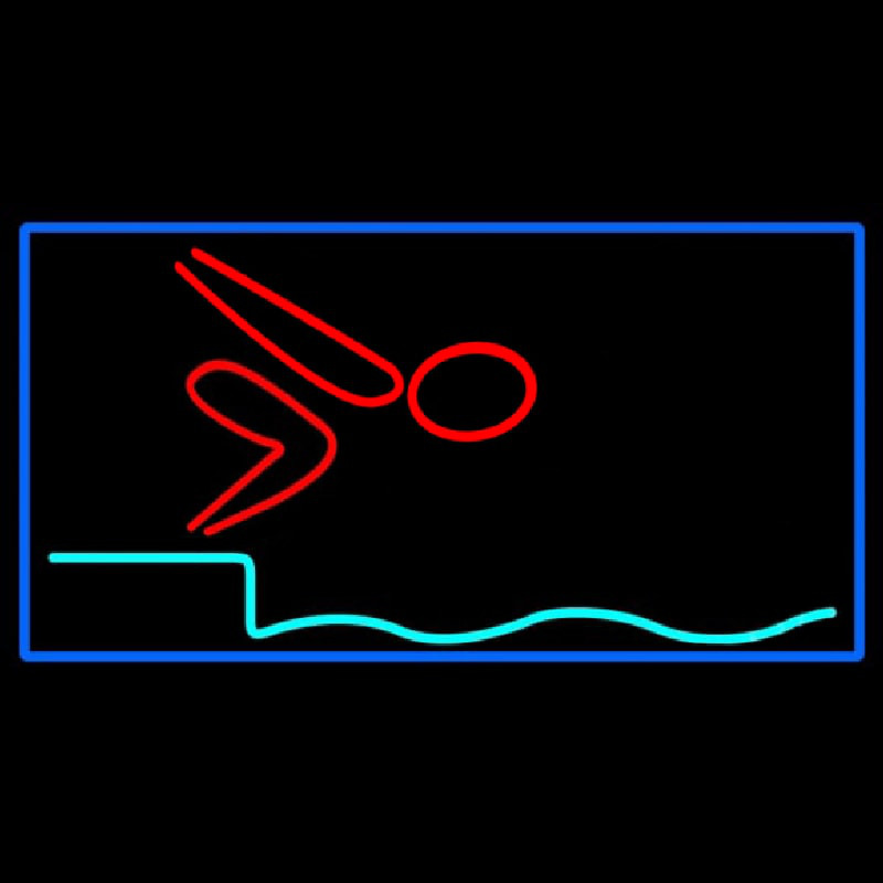 Swimming Pool Logo With Blue Border Neon Sign