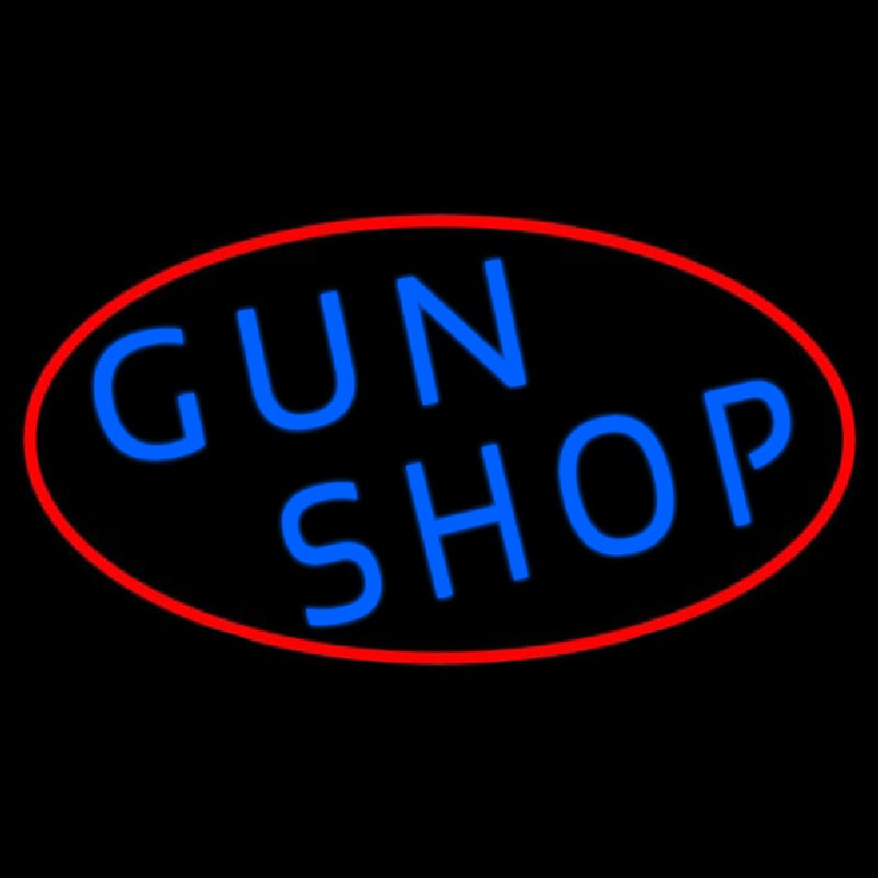 Blue Gun Shop With Red Round Neon Sign