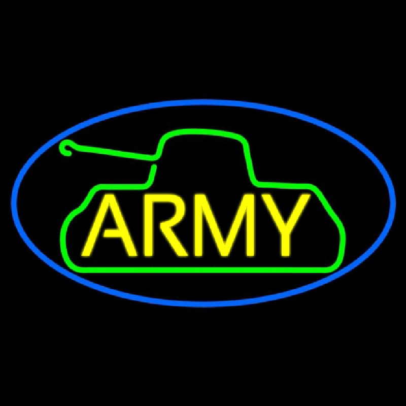 Yellow Army With Blue Oval Border Neon Sign