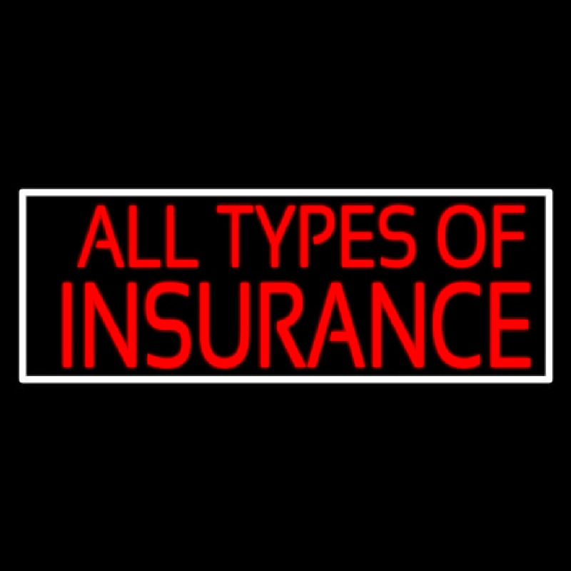 All Types Of Insurance With White Border Neon Sign