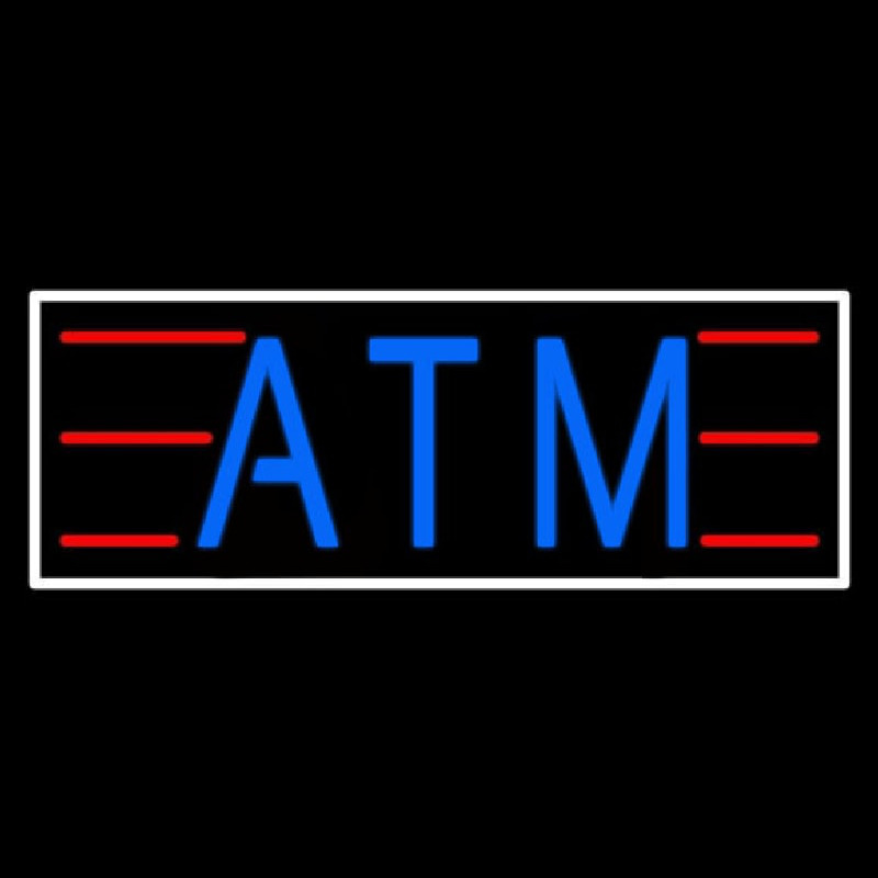 Blue Atm White Border Neon Sign