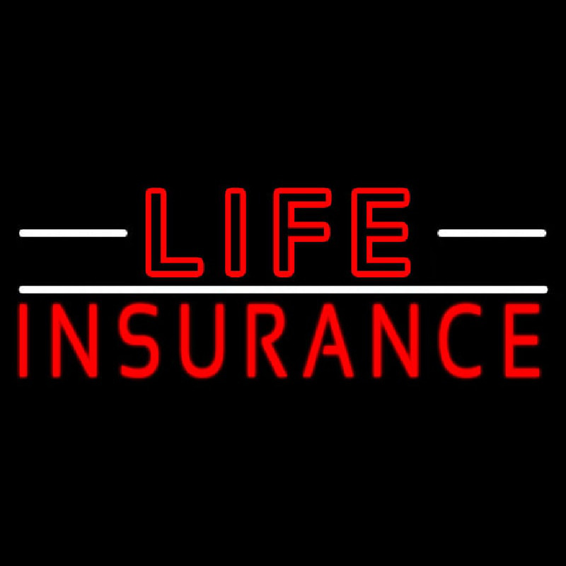 Double Stroke Red Life Insurance With White Lines Neon Sign