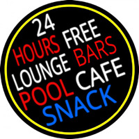 24 Hours Free Lounge Bars Pool Cafe Snack Oval With Border Neon Sign