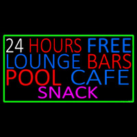 24 Hours Free Lounge Bars Pool Cafe Snack With Green Border Neon Sign