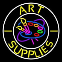 Art Supplies With White Circle Neon Sign