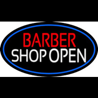 Barber Shop Open With Blue Border Neon Sign