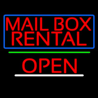 Block Mail Bo  Rental Blue Border With Open 2 Neon Sign