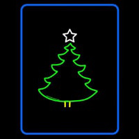 Blue Border Green Christmas Tree Logo Neon Sign