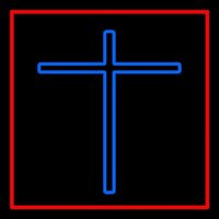 Blue Christian Cross Red Border Neon Sign