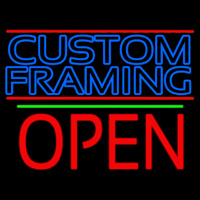 Blue Custom Framing With Lines With Open 1 Neon Sign