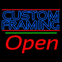 Blue Custom Framing With Lines With Open 2 Neon Sign