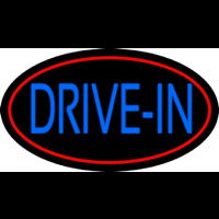 Blue Drive In With Red Border Neon Sign