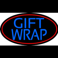 Blue Gift Wrap With Red Oval Neon Sign