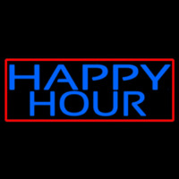 Blue Happy Hour With Red Border Neon Sign