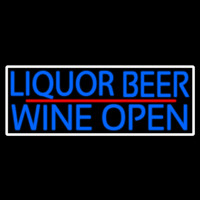 Blue Liquor Beer Wine Open With White Border Neon Sign