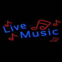 Blue Live Music With Red Notes Neon Sign