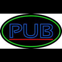 Blue Pub Oval With Green Border Neon Sign
