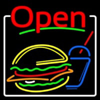 Burger And Drink Open Neon Sign
