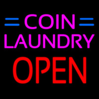Coin Laundry Block Open Green Line Neon Sign