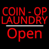 Coin Op Laundry Open White Line Neon Sign