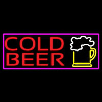 Cold Beer And Beer Mug With Pink Border Neon Sign