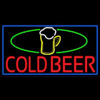 Cold Beer And Mug With Blue Border Neon Sign