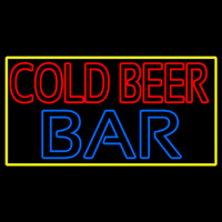 Cold Beer Bar With Yellow Border Neon Sign
