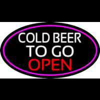 Cold Beer To Go Open Oval With Pink Border Neon Sign