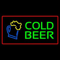 Cold Beer with Red Border Neon Sign