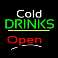 Cold Drinks Open Yellow Line Neon Sign