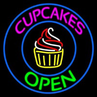 Cupcakes Open With Circle Neon Sign