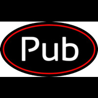 Cursive Pub Oval With Red Border Neon Sign