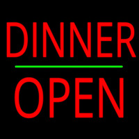 Dinner Block Open Green Line Neon Sign