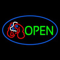 Dog Logo Open Blue Oval Neon Sign