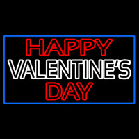 Double Stroke Happy Valentines Day With Blue Border Neon Sign