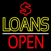 Double Stroke Loans With Dollar Logo Open Neon Sign