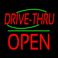 Drive Thru Block Open Green Line Neon Sign