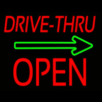 Drive Thru Block Open With Green Arrow Neon Sign