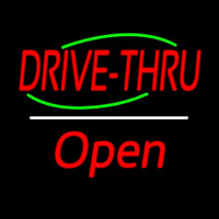 Drive Thru Open White Line Neon Sign