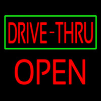 Drive Thru With Green Border Block Open Neon Sign