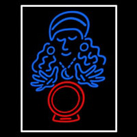 Fortune Teller Lady Crystal White Border Neon Sign