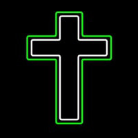 Green And White Christian Cross Neon Sign