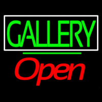 Green Gallery Block With Open 2 Neon Sign