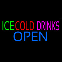 Green Ice Red Cold Drinks Open Neon Sign