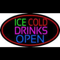 Green Ice Red Cold Drinks Open Neon Sign