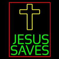 Green Jesus Saves Yellow Cross Neon Sign