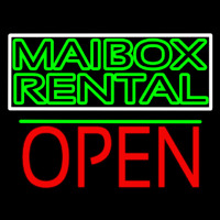 Green Mailbo  Rental Block With Open 1 Neon Sign